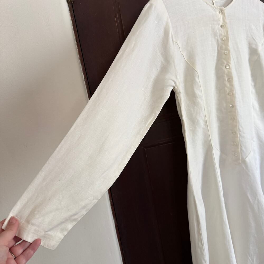 1970s Vintage NEIMAN MARCUS | Cream Linen Basque Waist Prairie Dress | Medium - Picture 6 of 9